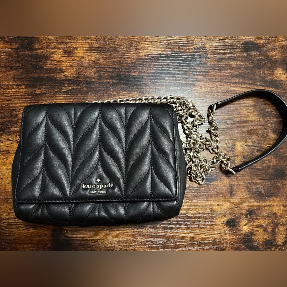 Kate Spade Emelyn Briar Lane Gold Chain Purse Black Quilted Leather Zip